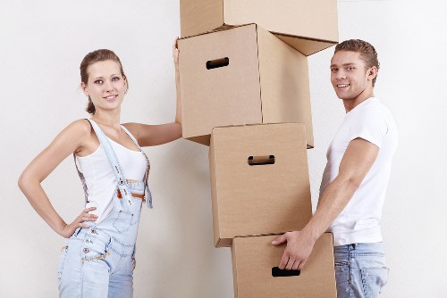 Packed student belongings ready for removals in Acton