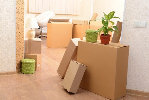 Removal vehicle loaded securely with wrapped furniture and boxes